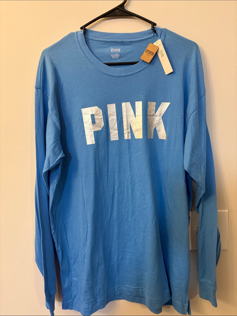PINK Victoria's Secret Sky Blue Long Sleeve Logo Tee
